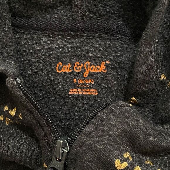 Cat & Jack Girls Black Gold Heart Sherpa-Lined Zip Hoodie Size 5 (6/6X) - Picture 3 of 4